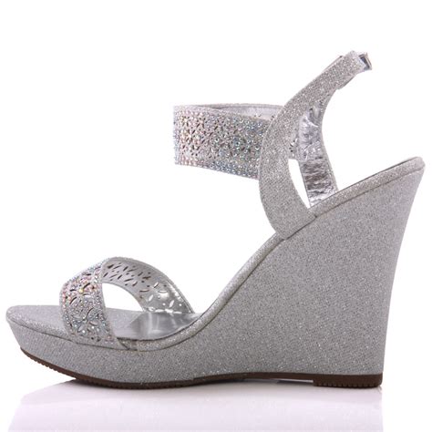 Unze Womens Mergie Wedge Evening Sandals Uk Size 3 8 Silver Ebay