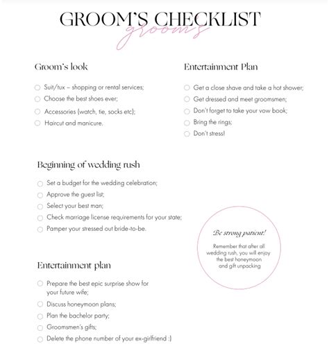 Groom Wedding Planning Checklist 2024 Free Template