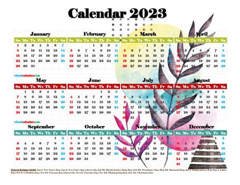 Printable 2023 Yearly Calendar With Holidays Premium Template 27482