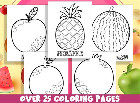 Fruit Coloring Pages 25 Printable Fruit Coloring Pages For Etsy