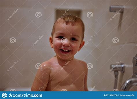 Cute Little Toddler Having Shower Stock Photo Image Of Enjoy