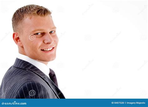 Side View Of Smiling Businessman Stock Photo Image Of Alone White