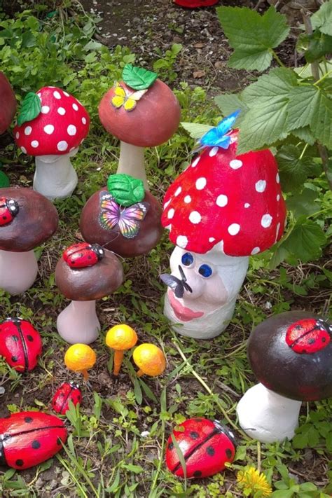 Mushrooms Cement Ideas Make Mushrooms Cement Garden Decoration