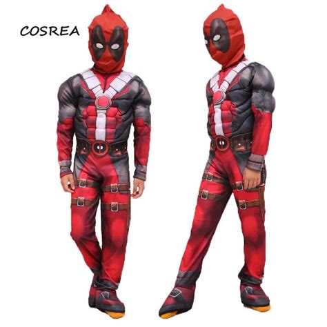 Movie Deadpool Cosplay Costumes Wade Wilson Children Deluxe Muscle