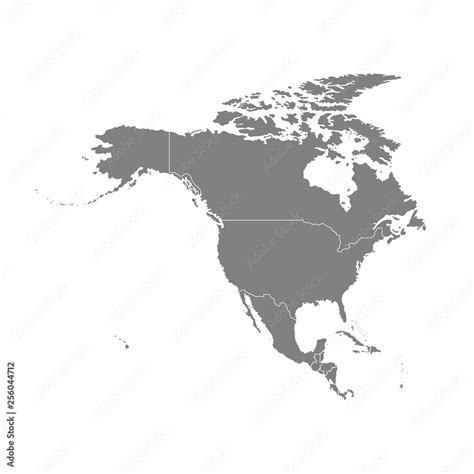 Vector Illustration With Map Of North America Continent Grey
