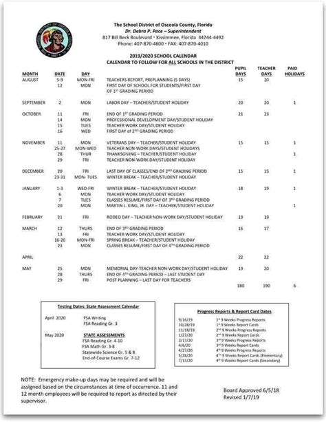 Osceola County School Calendar 2020 2020 Exam Calendar