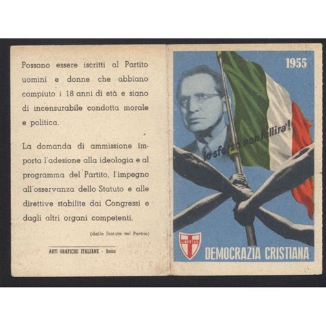 Tessera Di Partito Dc Democrazia Cristiana Anno 1955 Piacenza 16