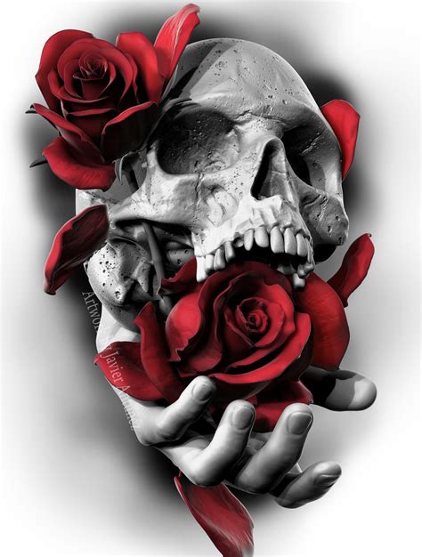Skull And Roses Rendered Using Zbrush Then Finalized In Photoshop By