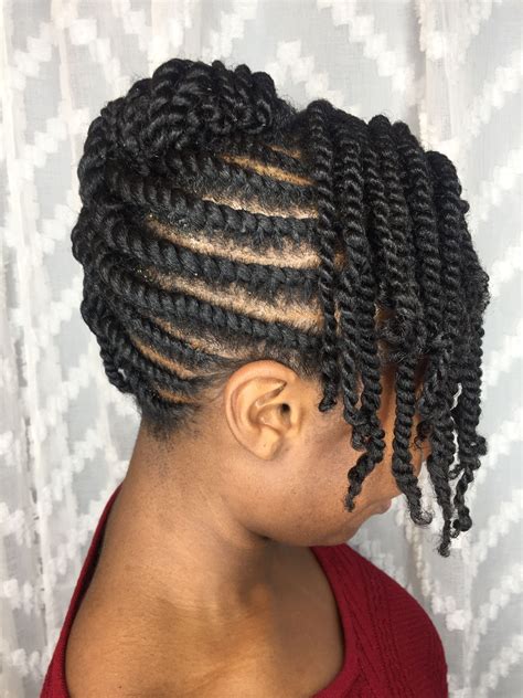 Shiny Juicy Flat Twists And Two Strand Twist Updo With Images Two