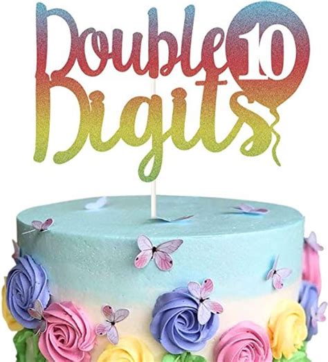 Amazon Com Rainbow Glitter Double Digits 10th Birthday Cake Topper 10