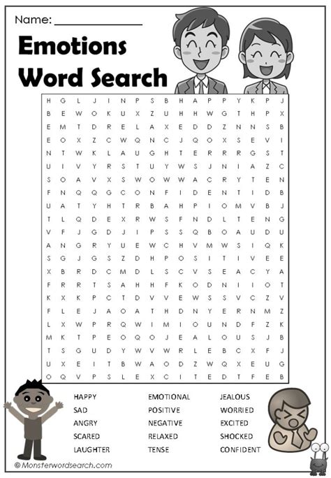 Emotions Word Search Monster Word Search