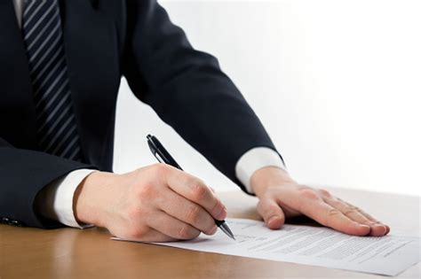 Hands Signing Business Documents Signing Papers Lawyer Realto Stock