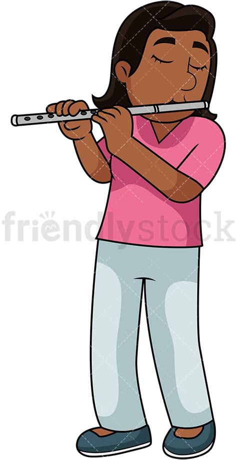 Black Woman Playing Flute Cartoon Vector Clipart Friendlystock