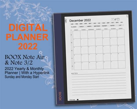 2022 Boox Note Air Planner Boox Note Air Templates 2022 Etsy India