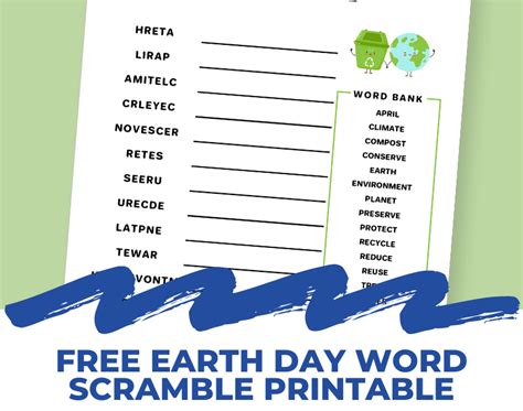 Free Earth Day Word Scramble Printable For Kids And Next Comes L