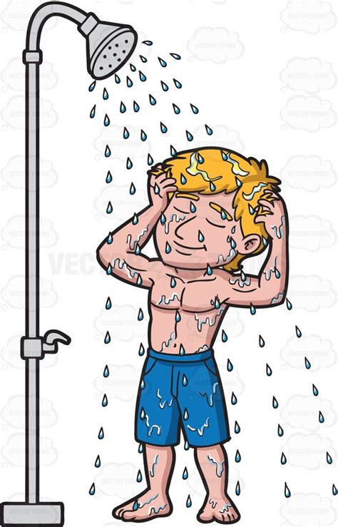 A Man Scrubbing His Head In The Shower Cartoon Clip Art Clip Art