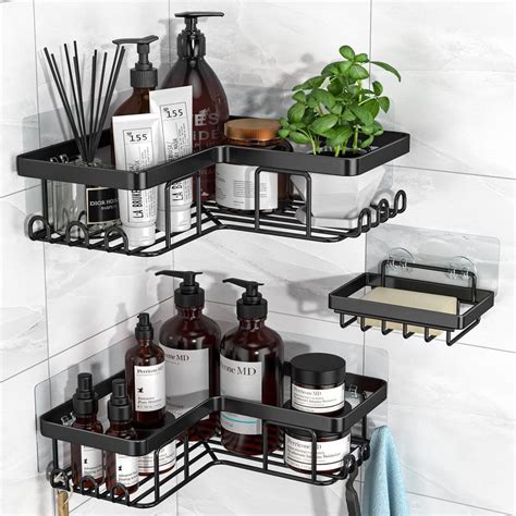 Cubilan Wall Mount Adhesive Corner Shower Caddy With Soap Holder And 12