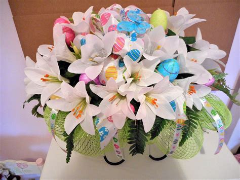 Easter Lily Cemetery Silk Flower Arrangement Headstone Saddle Flower