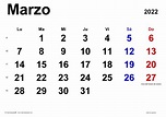 Calendario marzo 2022 en Word, Excel y PDF - Calendarpedia
