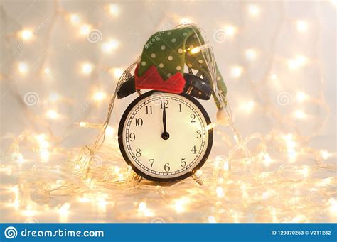 New Year Alarm Clock Showing Midnight Time Stock Image Image Of