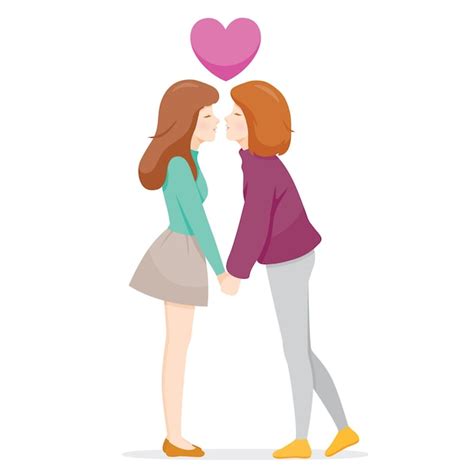Dos Mujeres Besándose Amante Día De San Valentín Vector Premium
