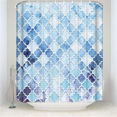Waterproof Moroccan Pattern Shower Curtain With Hooks Polyester Fabric