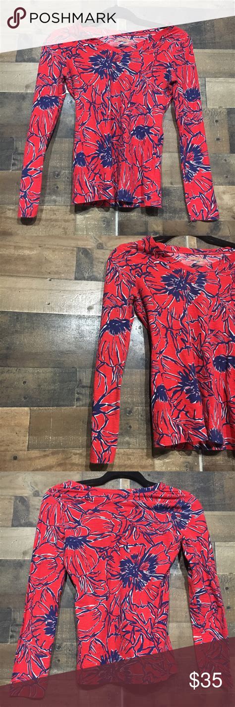 Lily Pulitzer Red Floral Long Sleeve V Neck Size M Lily Pulitzer Floral