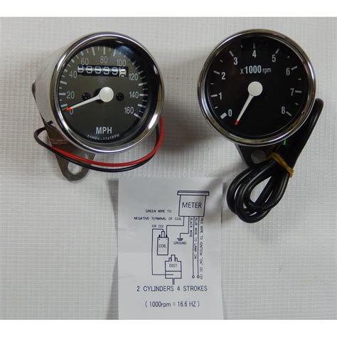 Speedometer And Tachometer Set Stainless Steel Body 60mm Diameter Black