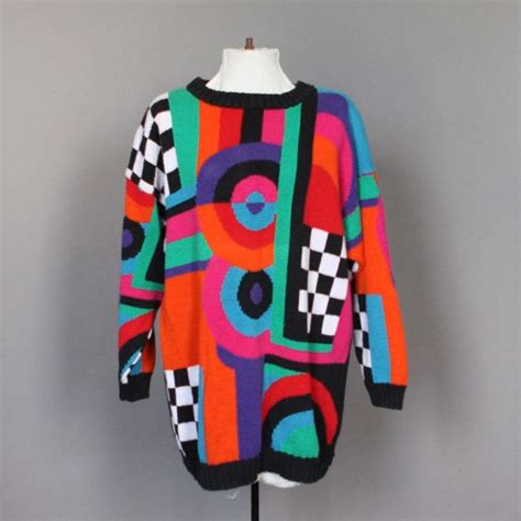 Vintage 80s Sweater Abstract Geometric 1980s Colorful Bold Etsy 80s