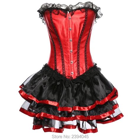Women Sexy Lace Burlesque Overbust Corset With Mini Tutu Skirt Fancy Dresses Costume Gothic