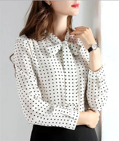 Lady S Polka Dots White Long Sleeve Silk Blouse Buy Polka Dots Silk