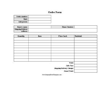 printable order form  fields    details
