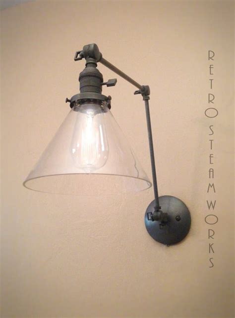 Swinging Adjustable Wall Light Industrial Sconce Gunmetal And Glass