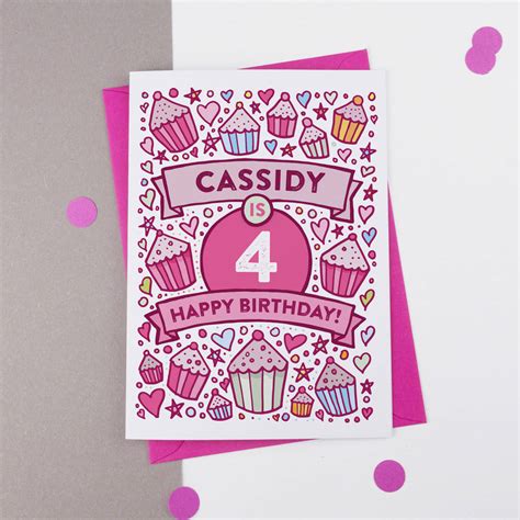 4th Birthday Card Cupcake Personalised By A Is For Alphabet