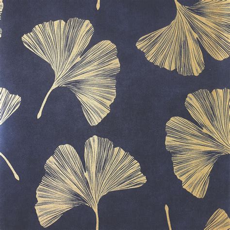Arthouse Usa Ginkgo Leaf 395 X 208 Wallpaper In Navy Nfm In 2022