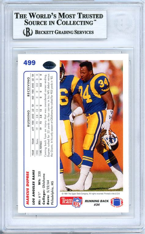 Marcus Dupree Autographed Signed 1991 Upper Deck Card Autographed Signed 499 Oklahoma Rams