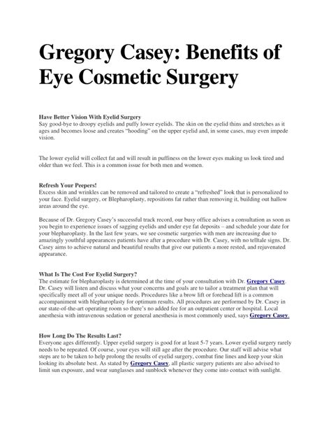 Ppt Gregory Casey Benefits Of Eye Cosmetic Surgery Converted