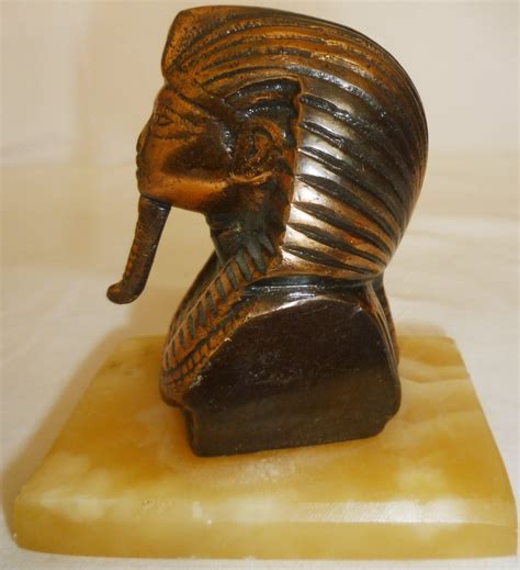 Beautiful Solid Bronze Bust Pharaoh King Tutankhamun Figurine On Onyx