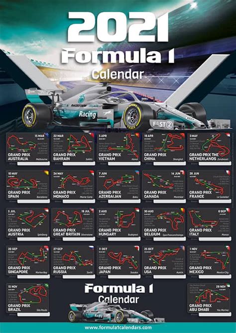 Her finner du nyheter, o. Formule 1 kalenders | Poster F1 kalender met starttijden ...
