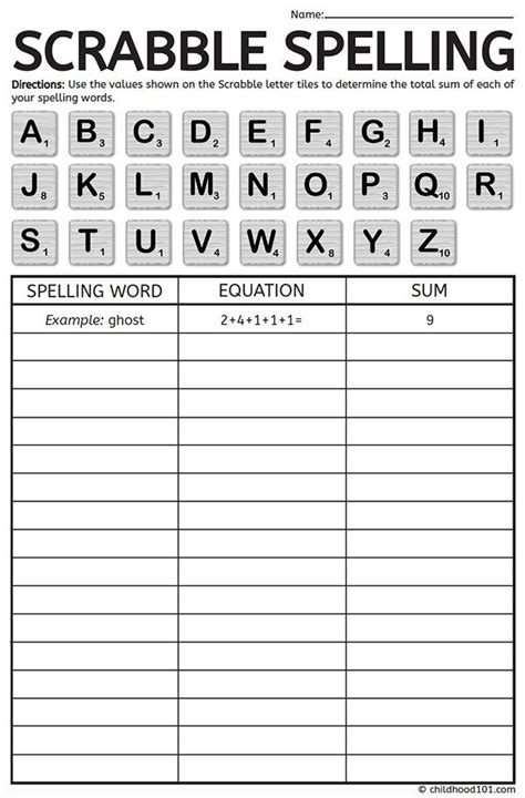 printable scrabble spelling  revise  spelling list spelling