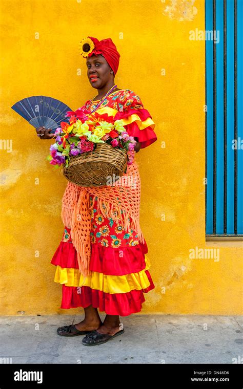 Cuban Woman In Traditional Dress Plaza De La Catedral Havana Cuba