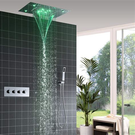 Buy Led Luxury Shower System Square Waterfall Rain Large Ceiling Led