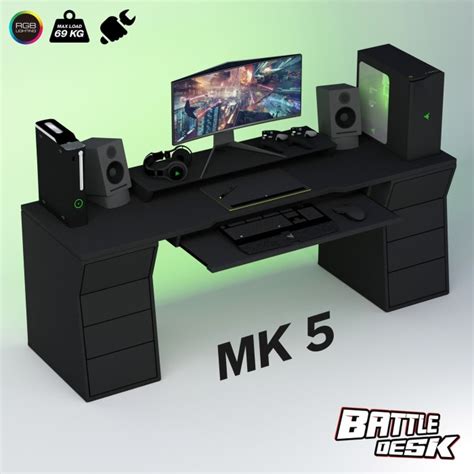 Jual Meja Komputer Gaming Pc Desk Rgb Murah 200x60 Battledesk Mk 5