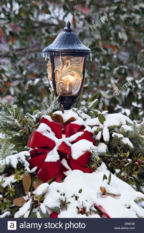 Lamp Post Decorated For Christmas Stock Photo 65949361