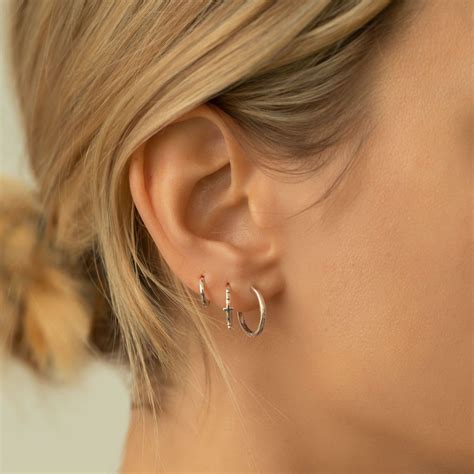 Cross Earrings Silver Hoop Earrings Mini Hoop AMY O Jewelry Fine