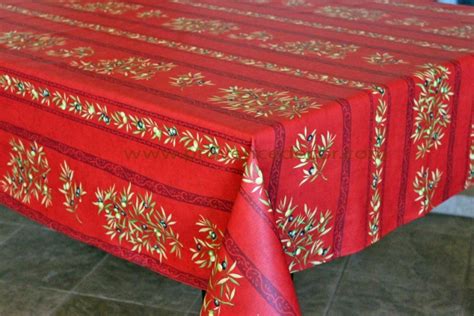 Petite Olive Red Cotton Coated French Tablecloth French Oilcloth