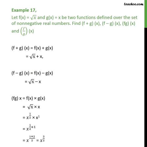 example 17 let f x root x g x x find f g fg f g