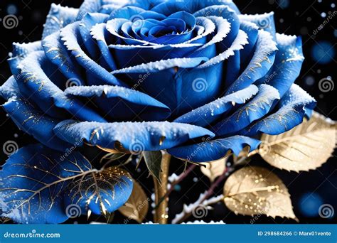 Snowy Blue Rose With Gold In The Night Stock Photo Image Of Flower