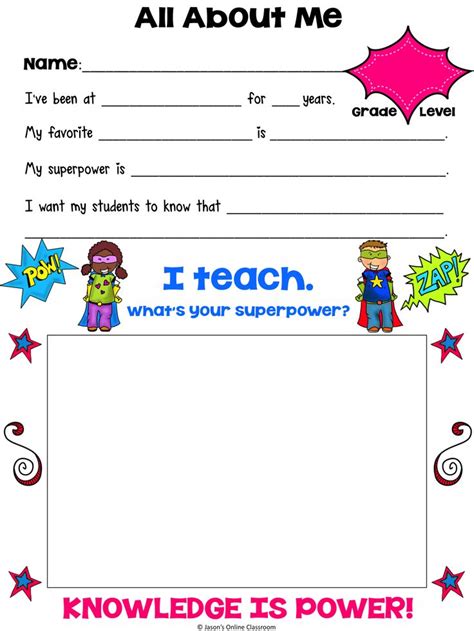 All About Me Poster For Teachers And Administrators Superhero Meet