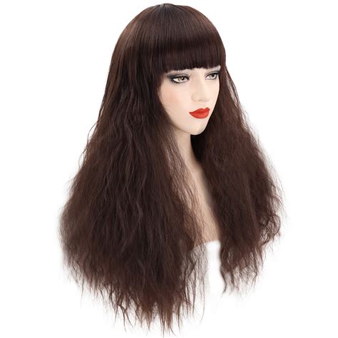 long wavy curly full wig bangs cosplay party black wigs synthetic hair for women ebay